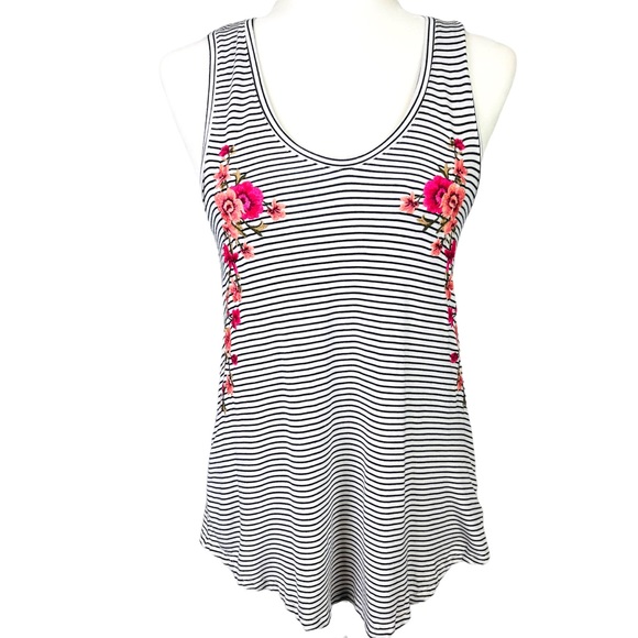 America Eagle Soft And Sexy Striped Embroidered Tank Top - Picture 1 of 8